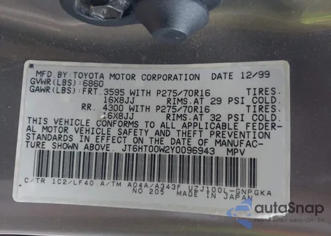 2000 Lexus Lx 470 z USA, uszkodzony, nr VIN JT6HT00W2Y0096943